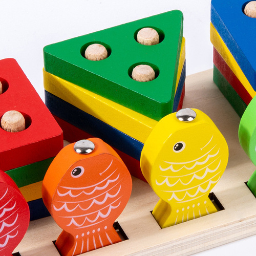 Wooden children's early education geometric shape matching column toy for boys and girls, brain development, hand-eye coordination matching toy