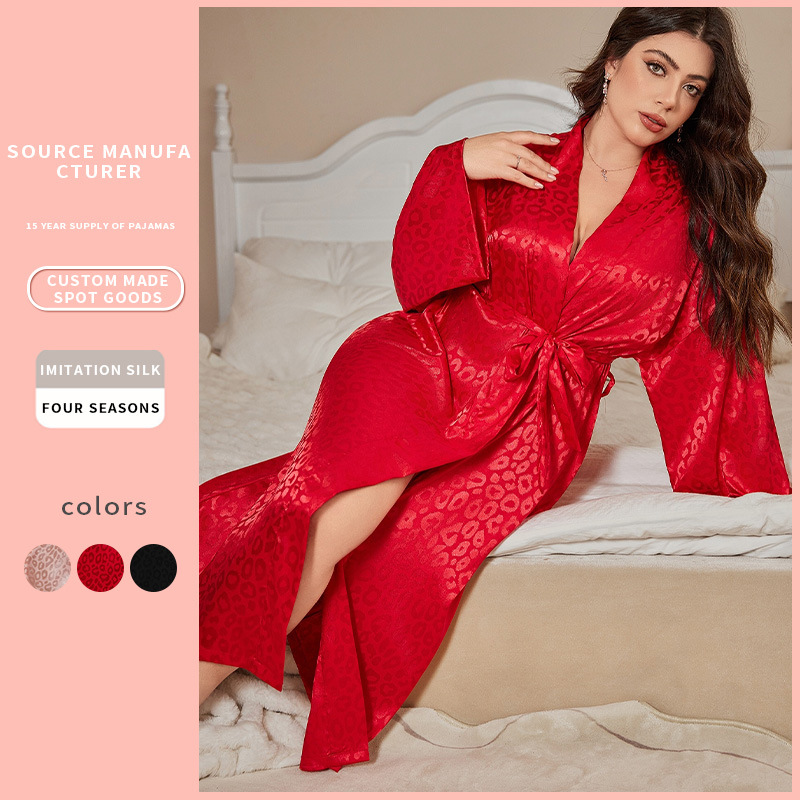 Danny Lin Sexy Imitation Silk Nightgown Spring and Summer Casual Thin Home Wear Pajamas Simple Cardigan Lace-Up Bathrobe