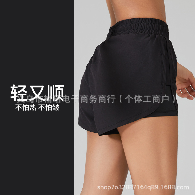 女性用スポーツショーツ、速乾性、通気性、ゆったり、偽ツーピースヨガフィットネス露出防止マラソンランニングパンツ夏用裏地|undefined