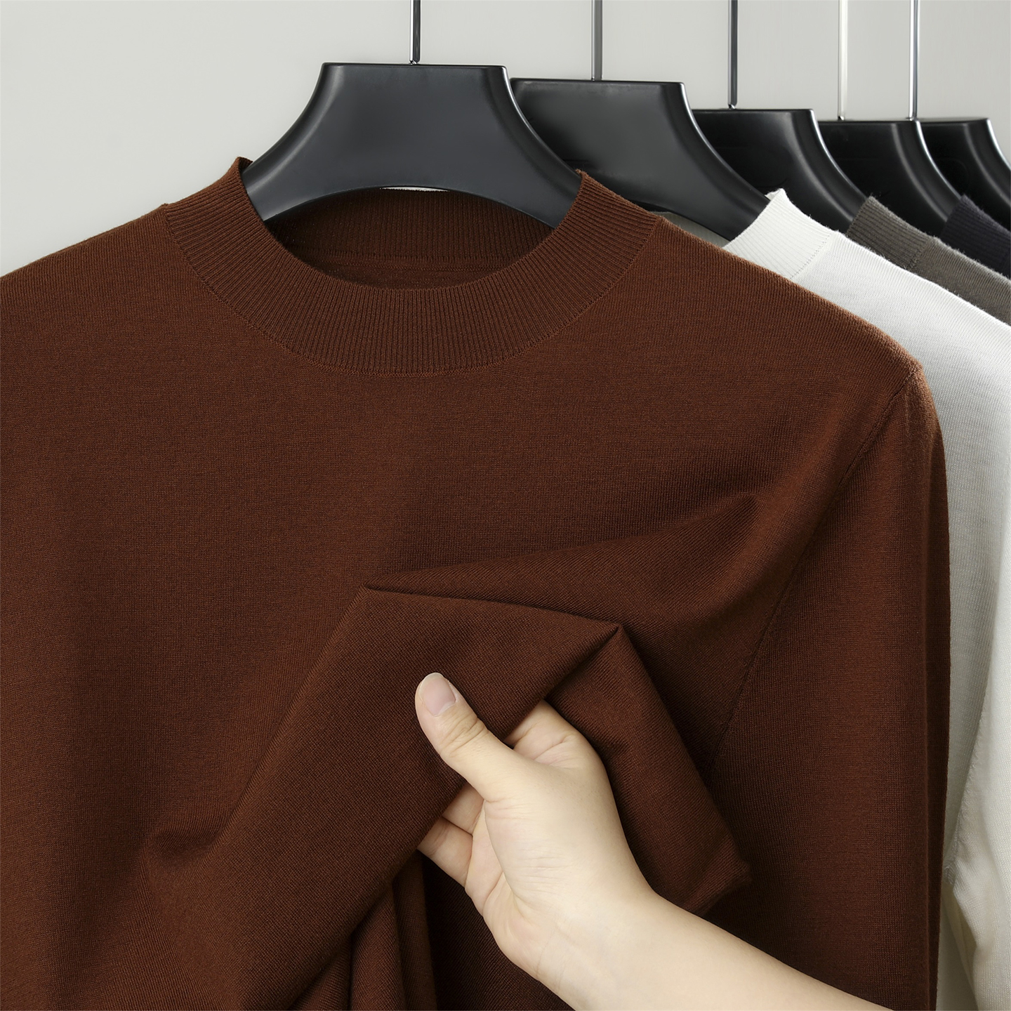 可机洗秋季男士圆领精纺纯羊毛衫高端休闲秋冬薄打底羊绒手感毛衣