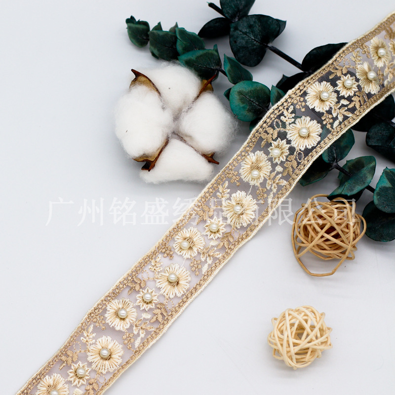 3.5cm新品欧根紗刺繍レース服アクセサリー漢服頭飾りベルトアクセサリーレース花リボン