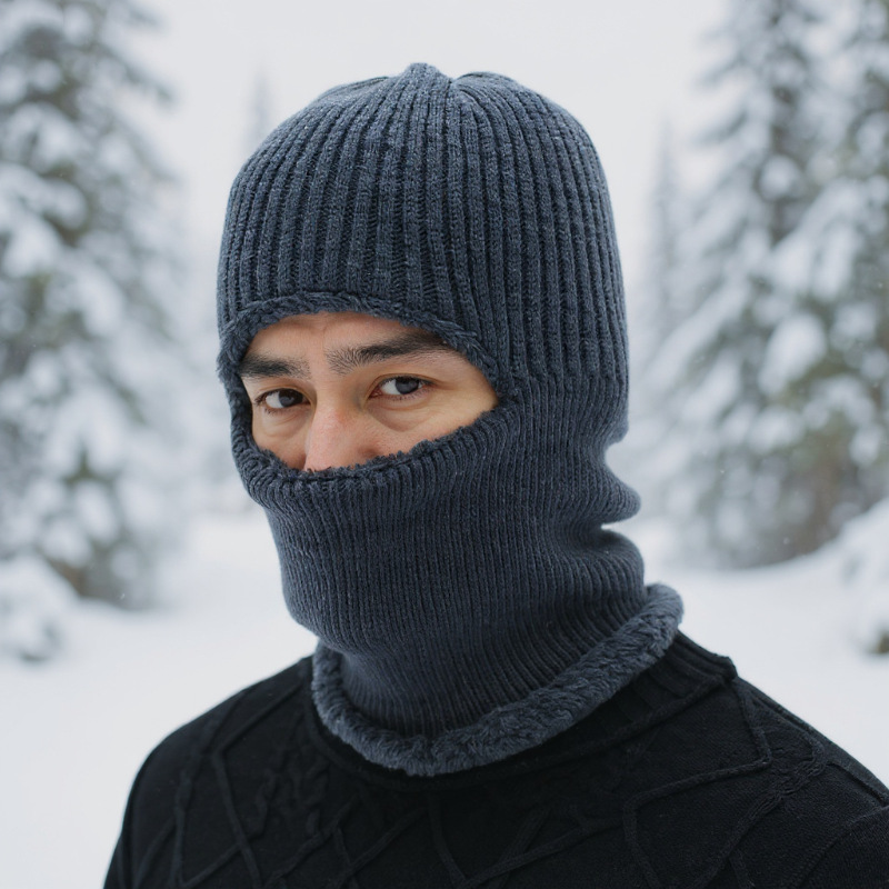 Winter face mask, thick outdoor warm cycling cap, windproof and cold-resistant, neck gaiter, knitted woolen hat, round top