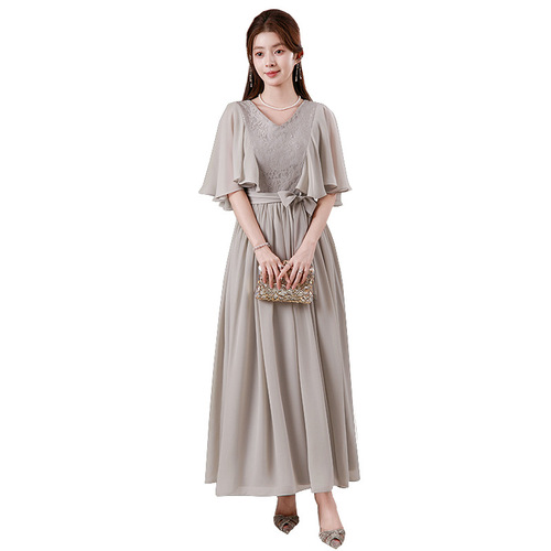 Pure Color Minimalist Korean Style Dress 2026 Autumn/Winter New Arrival V-Neck Fashion Trend Formal Gown Factory Supply