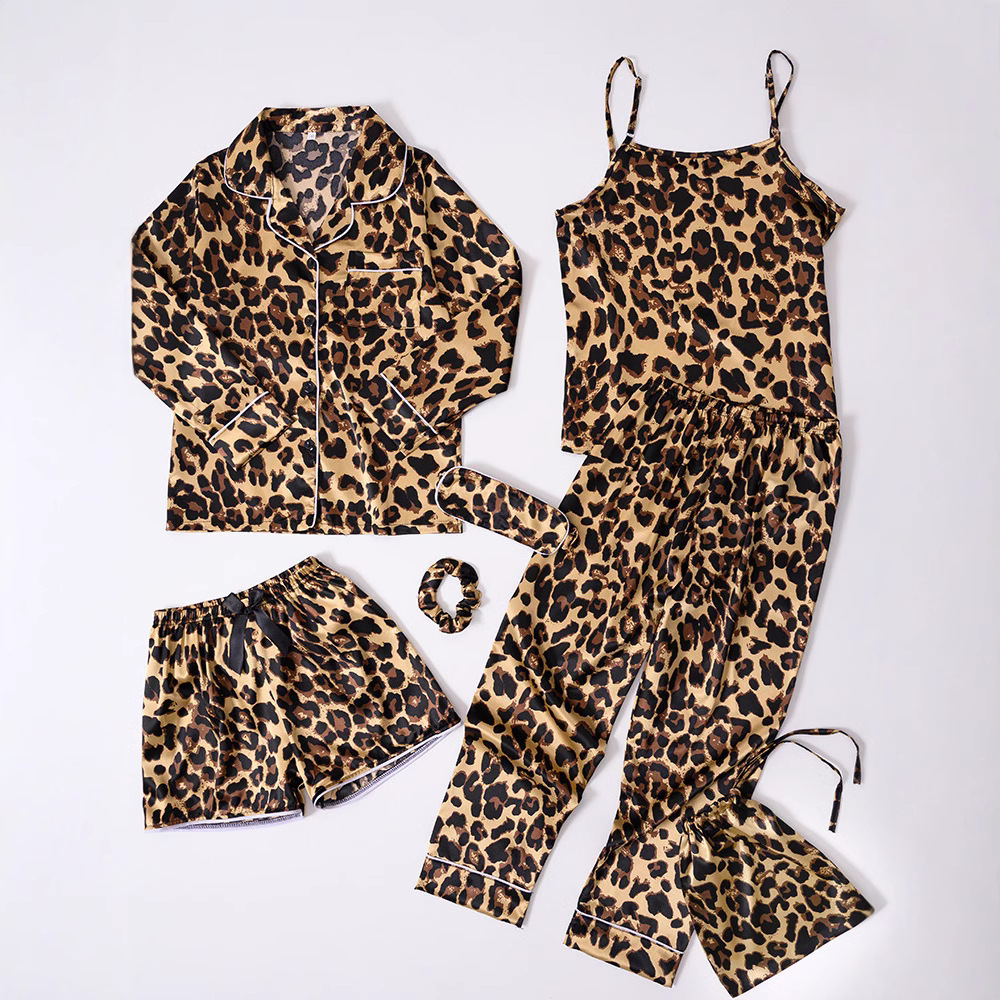 2025 Factory Direct Supply Cross-Border Ozon Kidsren's Silk Stripesd Pajamas Seven-Piece Home Clothes Set That Can Be Worn in All Seasons