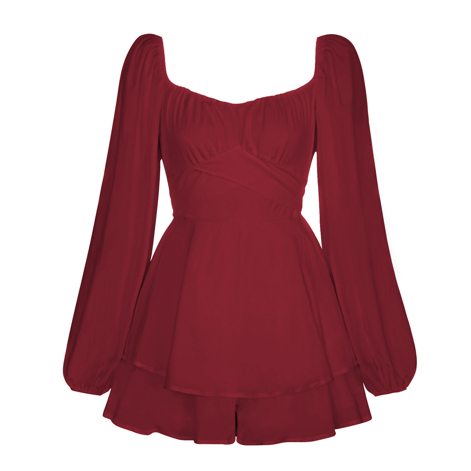 thumbnail image 1 of Otoño europeo y americano Venta caliente Color sólido Moda Sexy Mujer Cuello lateral Manga larga Correa Mono Linterna Manga Volantes Pantalones, 1 of 5