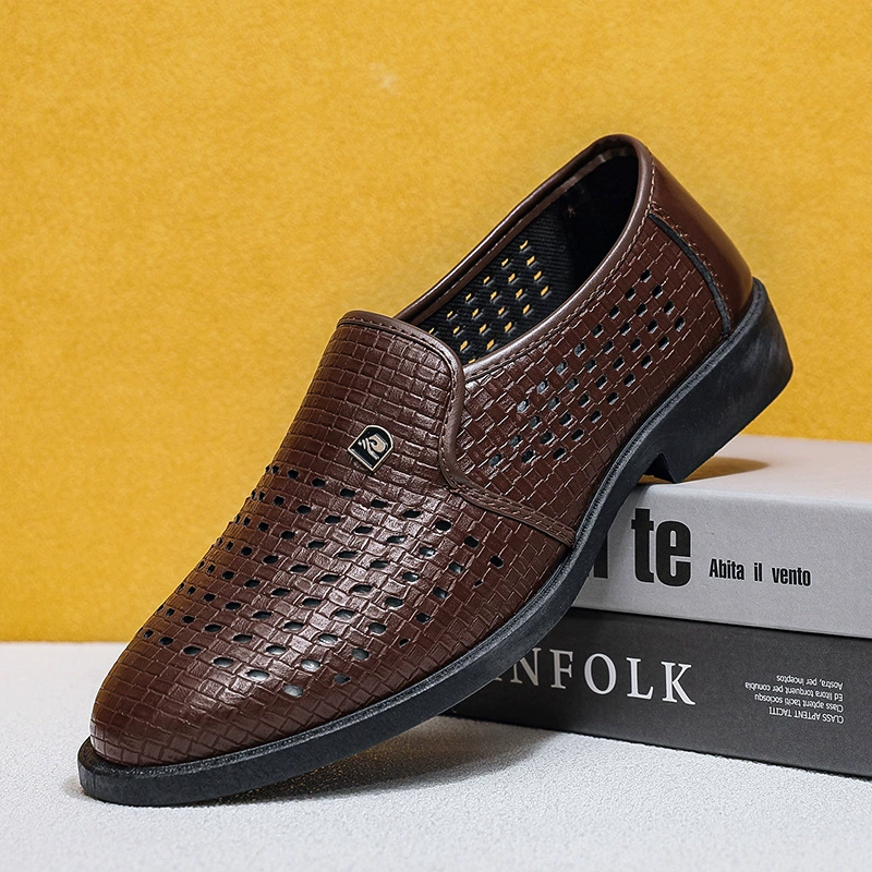 Мужские кожаные туфли из натуральной мягкой кожи, летние кожаные сандалии, мужские туфли с полыми отверстиями, повседневные кожаные сандалии из мягкой кожи, дышащая мужская обувь