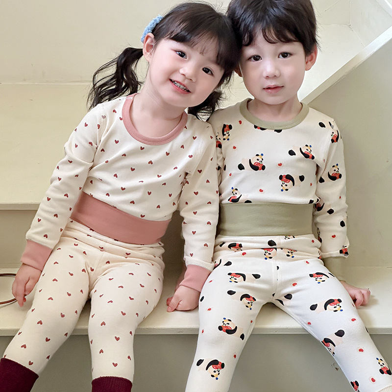 Autumn and Winter Children's High Waist Home Clothes Korean Warm Pajamas for Boys and Girls Class A Pure Cotton Baby Autumn Clothes suit Belly Protection Autumn and Winter Children's High Waist Home Clothes Korean Warm Pajamas for Boys and Girls Class A Pure Cotton Baby Autumn Clothes suit Belly Protection
