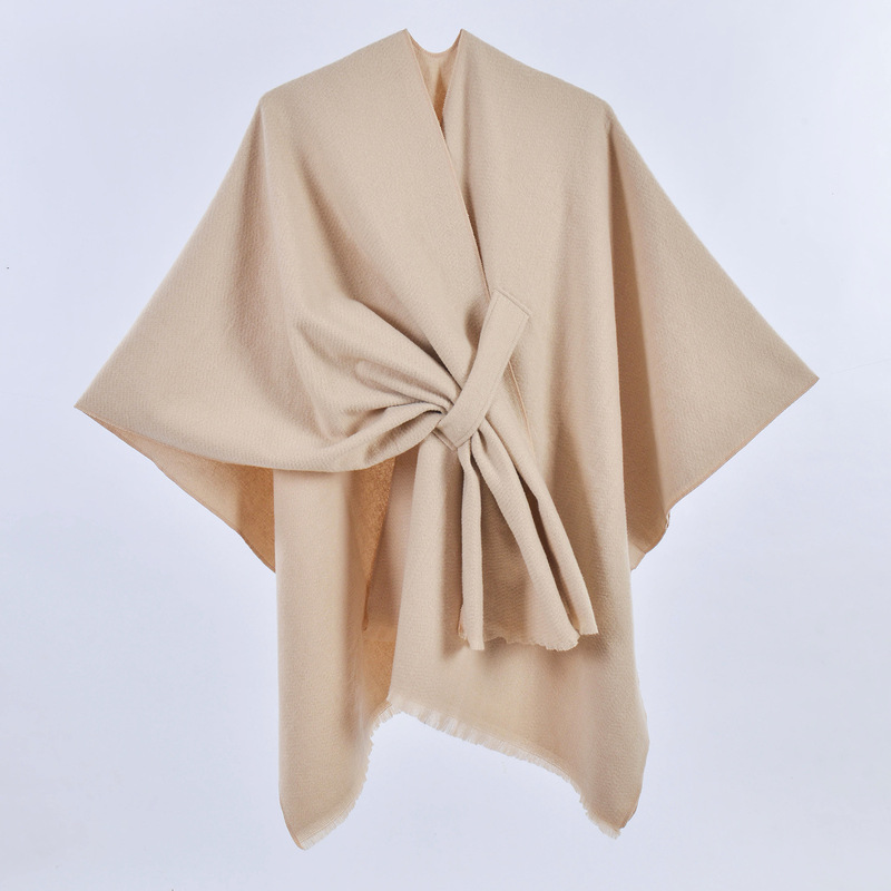 New ladies autumn and winter warm cloak simple double-sided solid color split cashmere shawl wholesale Amazon