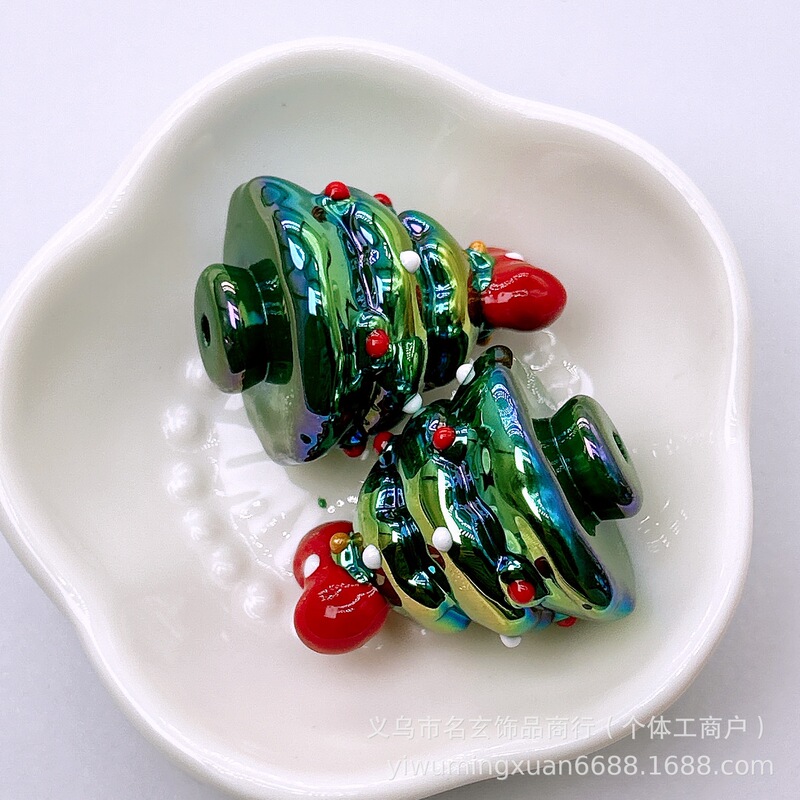 29*28mm电镀手绘仿真圣诞树竖孔手绘圣诞树diy手机链包挂饰品配件|undefined