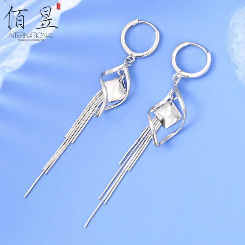 s925纯银扭转素银耳环韩版菱形气质ins小众设计感耳饰品女生甜美