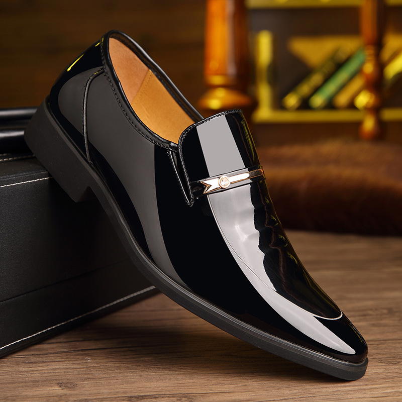 Factory Supply Casual Trendy Versatile Work Wedding Shoes Formal Slip-On Shiny Leather Height-Increasing Fashion Leather Shoes Men's Business