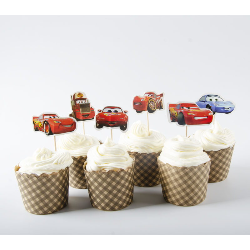 Tarjeta de palillo de dientes de papel grueso de doble cara-insertando Tarjeta de pastel de cumpleaños Decoración de Pastel de papel-insertando plug-in 24 piezas