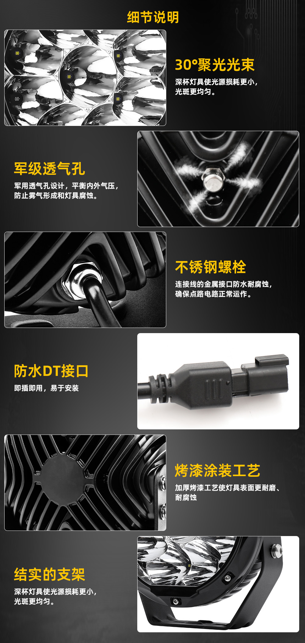 Spot Cross-Border Tank Wrangler Spotlight Highlight 7inch Round Off-Road Modified Spotlight
