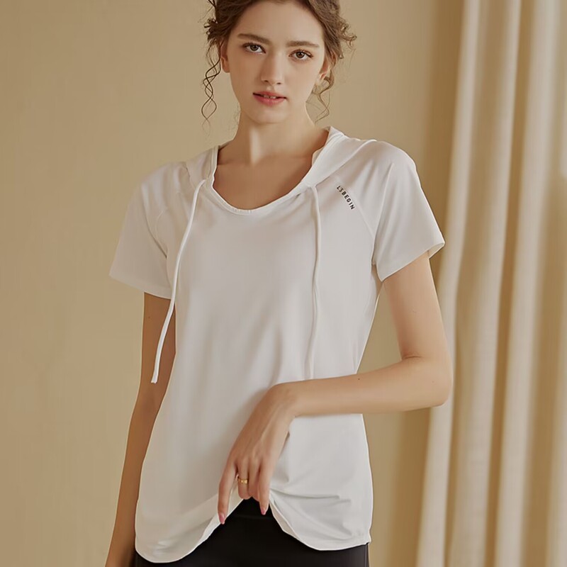 Loose slimming hip-covering mid-length sports short-sleeved T-shirt women's professional quick-drying hooded workout clothes T-shirt yoga blouse