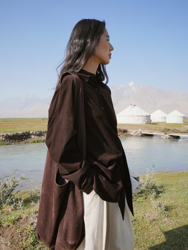 COMOS CMS 2025秋季新款灯芯绒绑带长袖宽松极简女式衬衫女255096|undefined