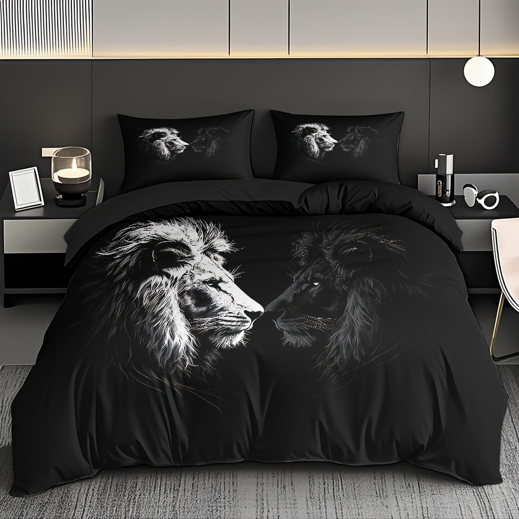 TEMU / JIT abrasión digital impresión cama colcha de cama pro-piel kit textil casero frío negro patrón de león fábrica fuente