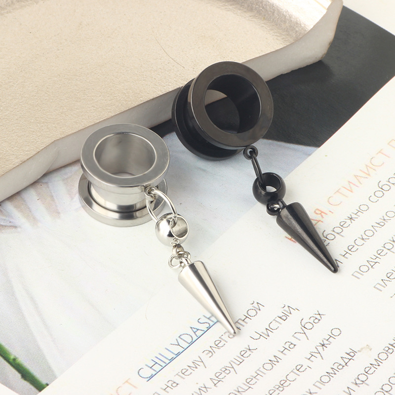 W02 Black 25mm External Thread Pointed Cone Auricle Expander Earring - 316L Surgical Steel detail image 8