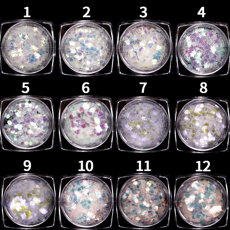 Joyería de uñas melocotón corazón redondo estrella de cinco puntas lentejuelas uñas de bricolaje textura láser brillo gradiente fototerapia de uñas