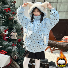 女童棉衣冬季毛领冬装加厚羽绒棉服设计感新款星星面包服保暖抗寒