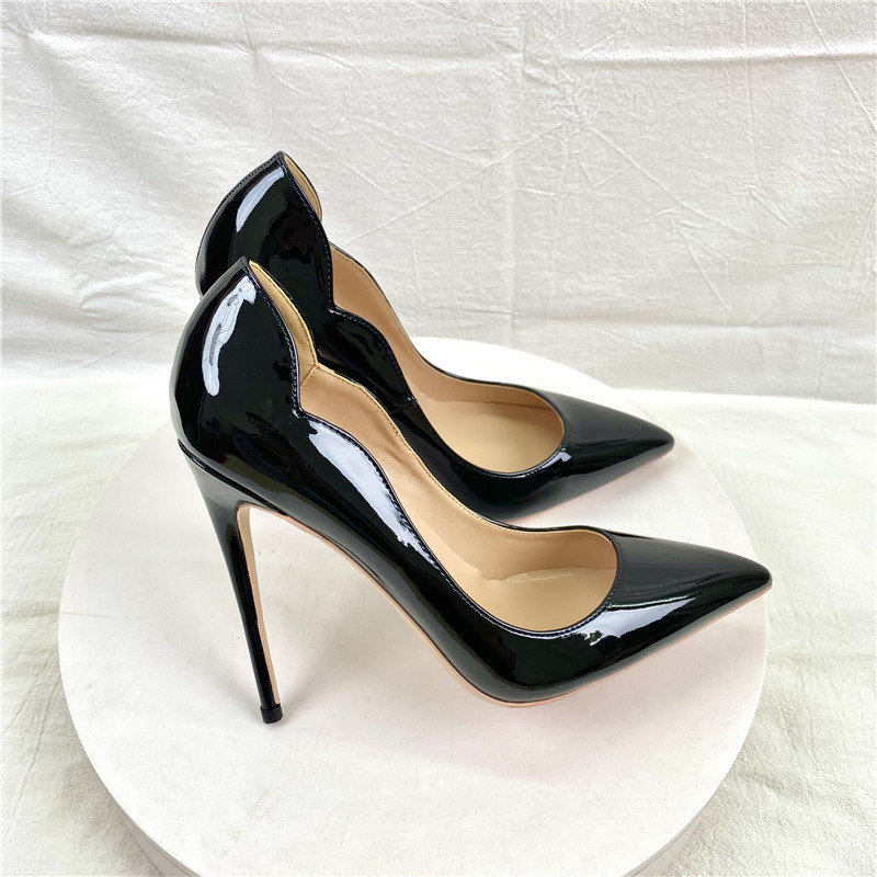 Cross-Border Foreign Trade Wholesale 2026 New Black Patent Leather High Heels 12cm Pointed Toe Stiletto Shallow Mouth Women's Shoes
