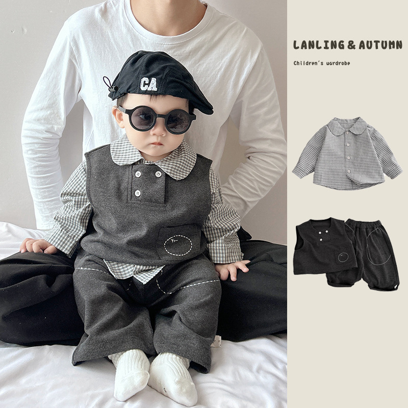 Baby Gentleman's Dress Suit, Baby Boy's First Birthday, 100 Days Full Moon, British Style Handsome Three-Piece Outing Suit