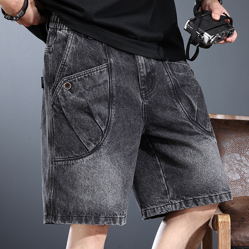 High-End Denim Shorts Men's Summer Washed Distressed American Retro Loose Trendy Workwear Five-Point Shorts High-End Denim Shorts Men's Summer Washed Distressed American Retro Loose Trendy Workwear Five-Point Shorts