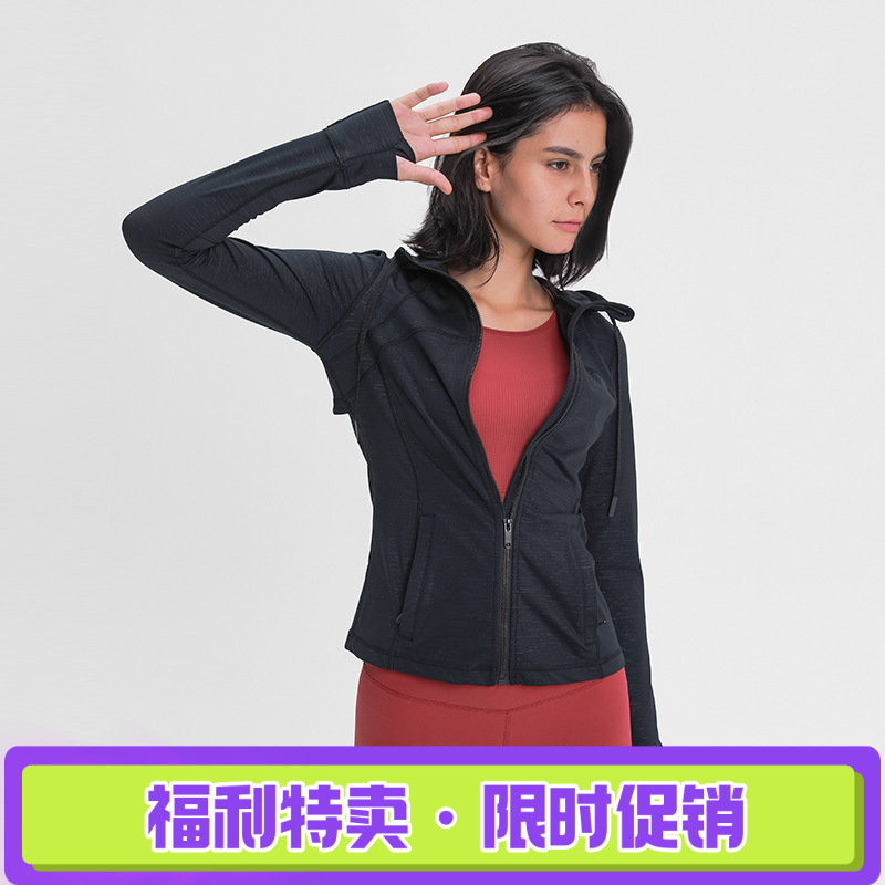 Autumn and Winter Printed Drawstring Hooded Jacket Zipper Cardigan Yoga Sports Fitness Jacket Women's S2088 Casual Fleece-Lined