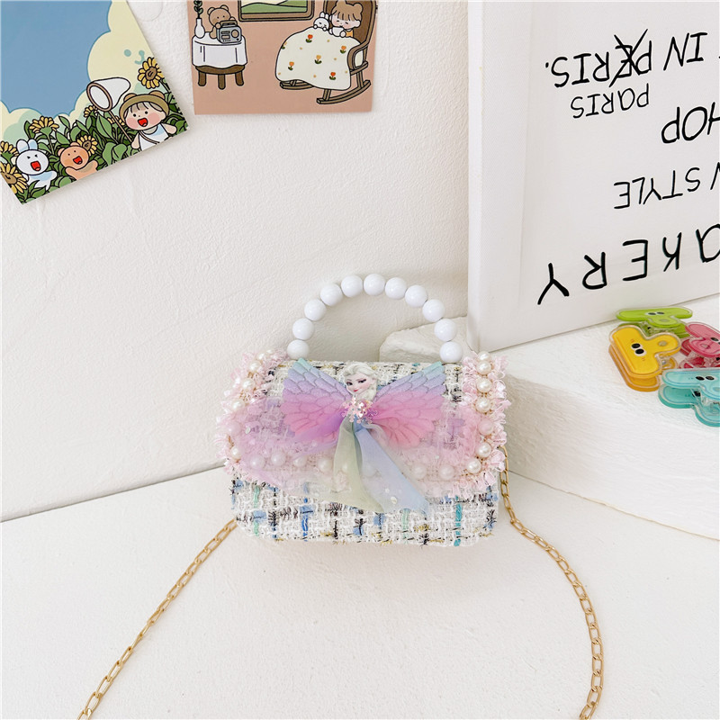Bolsos infantiles niñas princesas niñas mochilas de hombro estilo caricatura encantador bolso de perlas de cadena