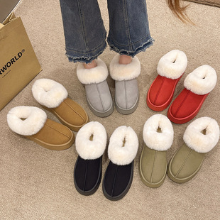 Thick bottom plus size wool mouth snow boots women 2024 winter new casual fashion fleece-lined thick one-on cotton shoes