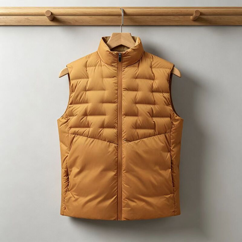 Men's down vest with stand-up collar, warm white duck down filling, suitable for sports and outdoor wear, short and lightweight