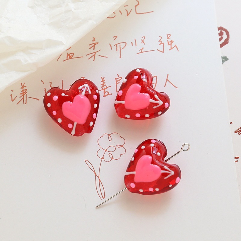 4g Weight Beads Jewelry Making Type 19 * 20mm Jewelry Making Size DIY Jewelry Accessories Classification 1 Piece Quantity glass Material Heart Shape Pattern Sweet, Simple Style Style 1 Piece 19 * 20mm Glass Heart Shape DIY Jewelry Accessories Beads 6