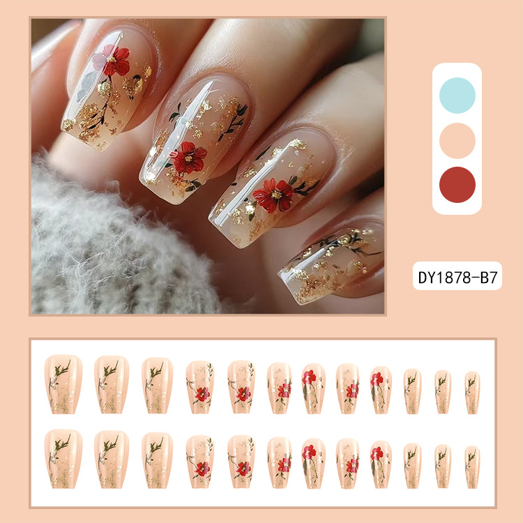 Gold Glitter Nail Tips Red Rose Nails