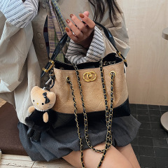 菱格绣线复古麂皮绒包包女2025新款秋冬百搭单肩斜挎包手提水桶包