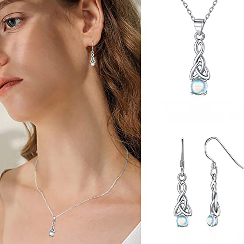 Moonlight Stone Necklace Set With Triangle Twisted Earrings_voghion.com