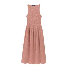 欧美批发2024新款女装冬季圆领红格中长款迷笛无袖连衣裙A34-3631