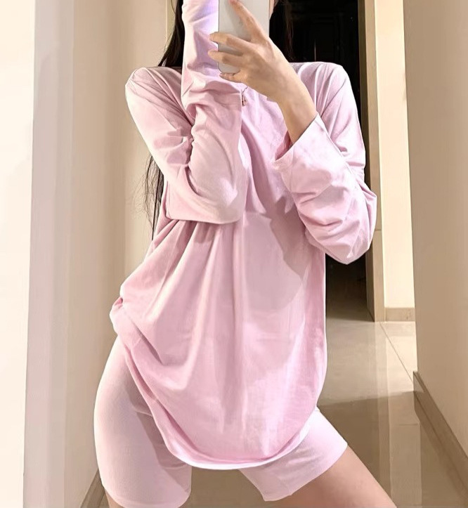 在庫あり skims ゆったり肌に優しい長袖Tシャツ レディース ゆったり快適 カーダシアン風 BFスタイル ホームウェア パジャマセット|undefined