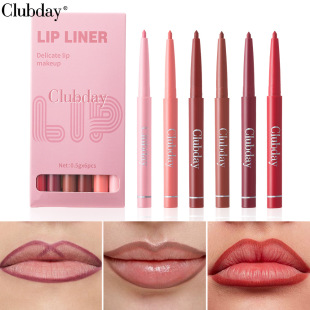 European and American Matte 	 Lip Pencil Rotating Hook Line Lip Pencil Set of 6 Nude Lipstick Pen Makeup