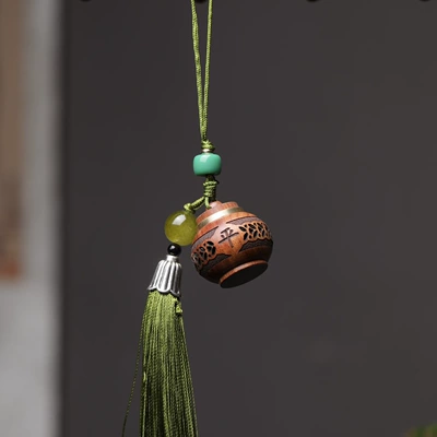 Wooden Gourd Incense Diffuser, Longevity Wish Hollow-Out Treasure Bottle with Tassel, Car Hanging Ornament, Suitable for Live Streaming (Car hanging) - rosewood-apple-anfu-sachet-diffuser-pendant