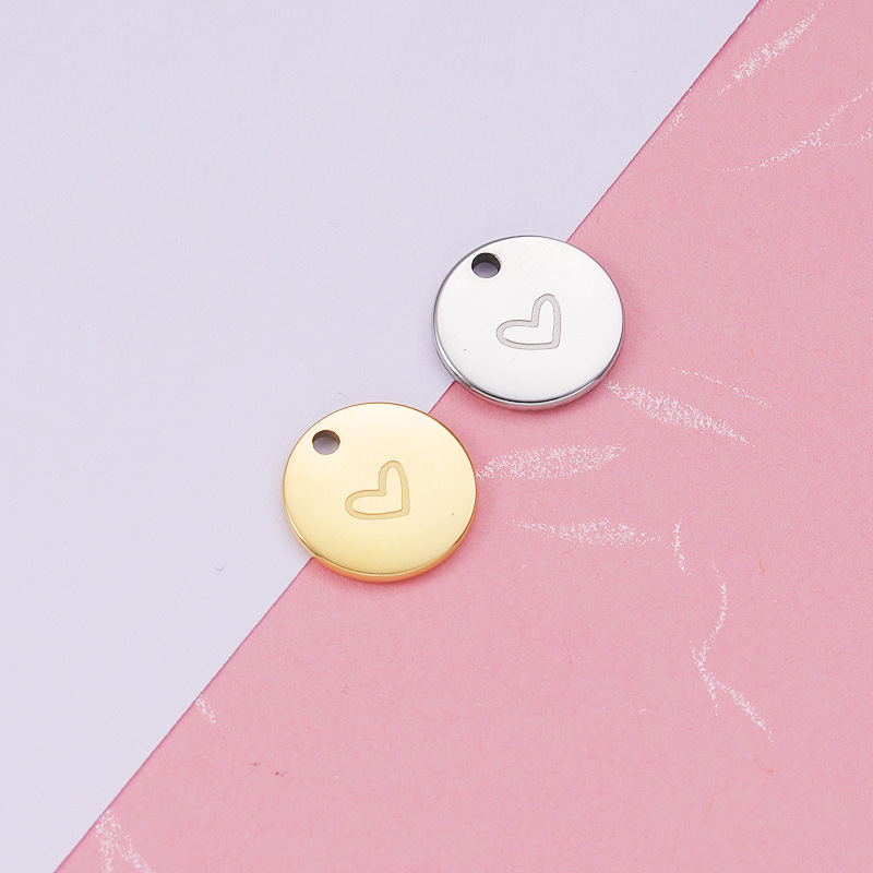 304 Stainless Steel Material 1 Piece 12*12mm Hole 1~1.9mm 304 Stainless Steel PVD Coated 18K Gold Real Gold Plated Round Heart Shape Polished Pendant DIY Jewelry Accessories