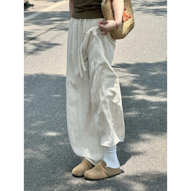 Plus-Size Women's Hip-Covering Slimming Curved Pants, Summer Thin Comfortable Breathable Linen Casual Pants, Versatile Wide-Leg Long Pants Plus-Size Women's Hip-Covering Slimming Curved Pants, Summer Thin Comfortable Breathable Linen Casual Pants, Versatile Wide-Leg Long Pants