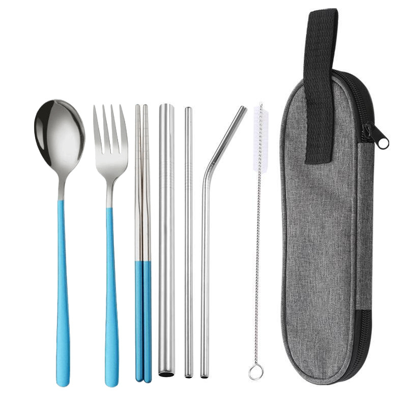 실버 블루 7 피스 세트/다크 그레이 가방