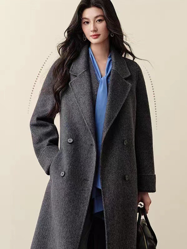 诗**黎女装2025秋冬新款羊毛双面呢宽松西装领大衣外套7G8470301|undefined