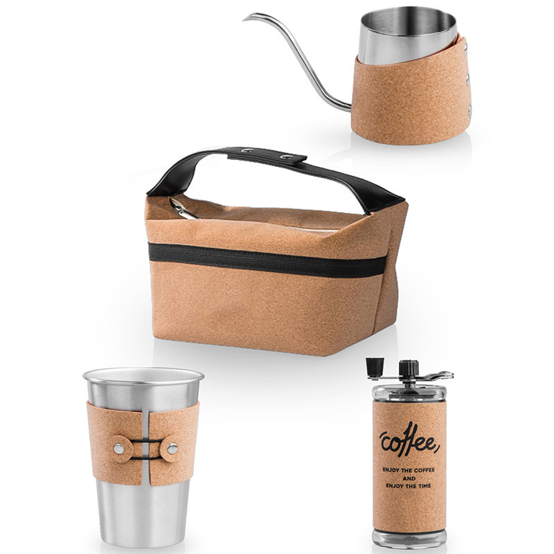 Kit de café de campamento al aire libre taza de agua cubierta de corcho aislante taza de café de acero inoxidable mano moca cafetera regalo