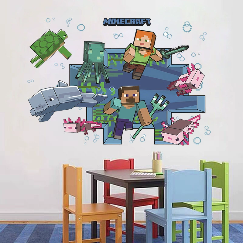 Мой мир Minecraft run away стерео 3D стикер стены