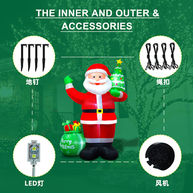 Explosiones transfronterizas inflables Santa Claus personalizado con luces de Navidad modelo de aire patio decoración de vacaciones trineo de alce