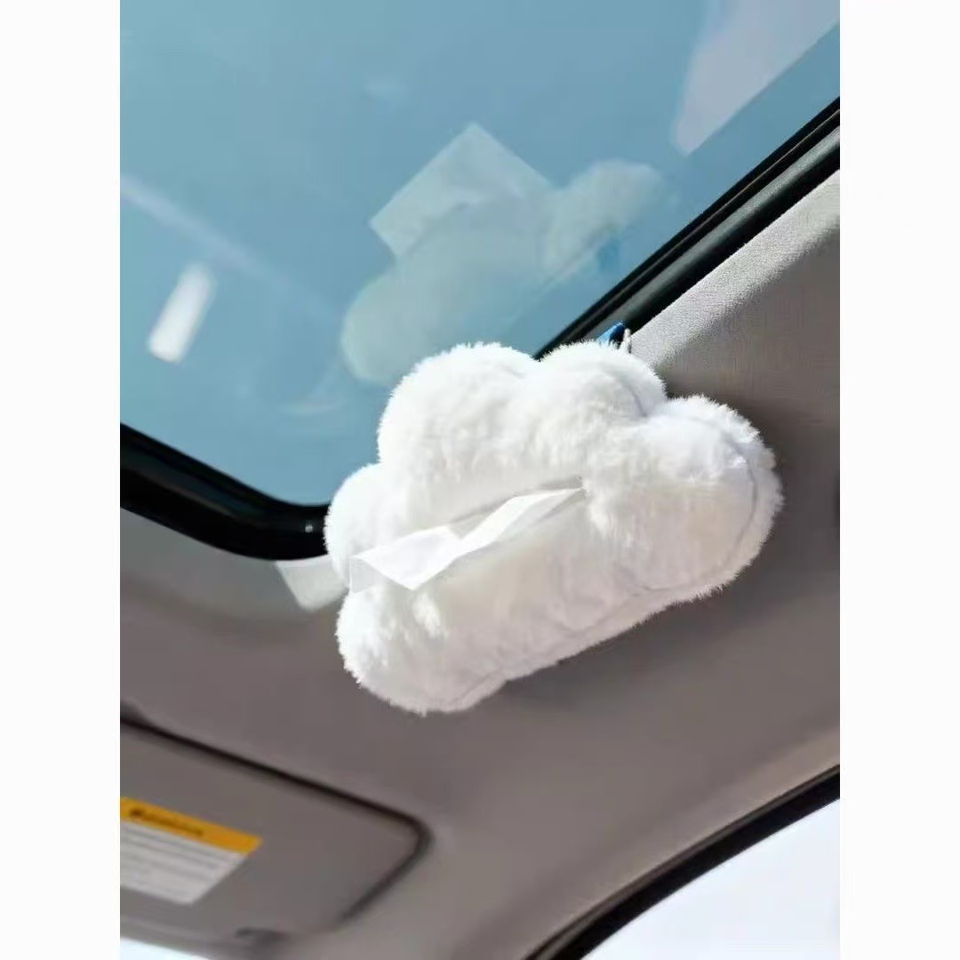 Car-Mounted Tissue Box, Same Style as on Xiaohongshu, Plush Cloud Design, High-End Creative Premium Tissue Holder, Portable Storage, Cross-Border