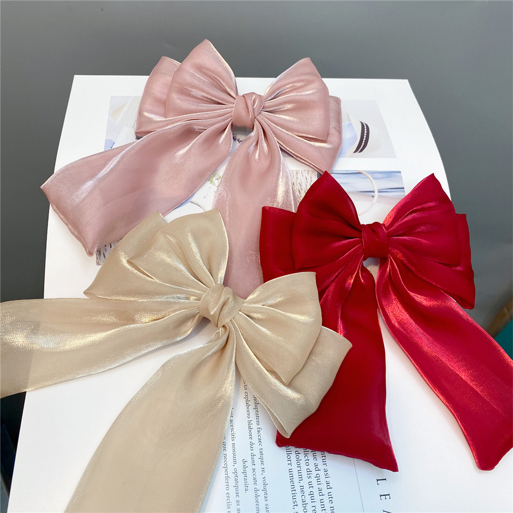 20g Weight Headwear Classification Wedding, Travel Occasion Plaid, Bow Knot Pattern Women'S Gender Sky Blue, Grey, Pink, Red, Yellow Color Fashion Long Streamer Mermaid Three-tier Big Bow Hairpin 5
