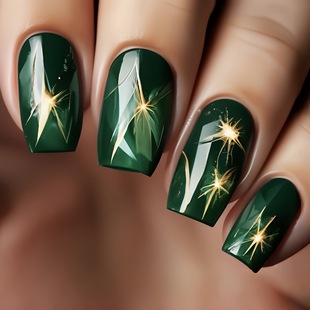Mid-Length Green Lightning Pattern Manicure Removable Fake Nail Patches 24 Pieces Manicure Green Manicure