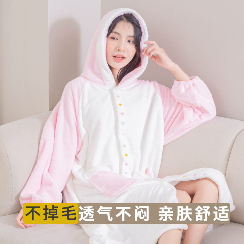 (2개) 사랑 버튼 후드 착용 랩 목욕 가운 물 흡수성 빠른 건조 가을 및 겨울 목욕 더블 포켓 가정용 목욕 가운 스타일 목욕 스커트