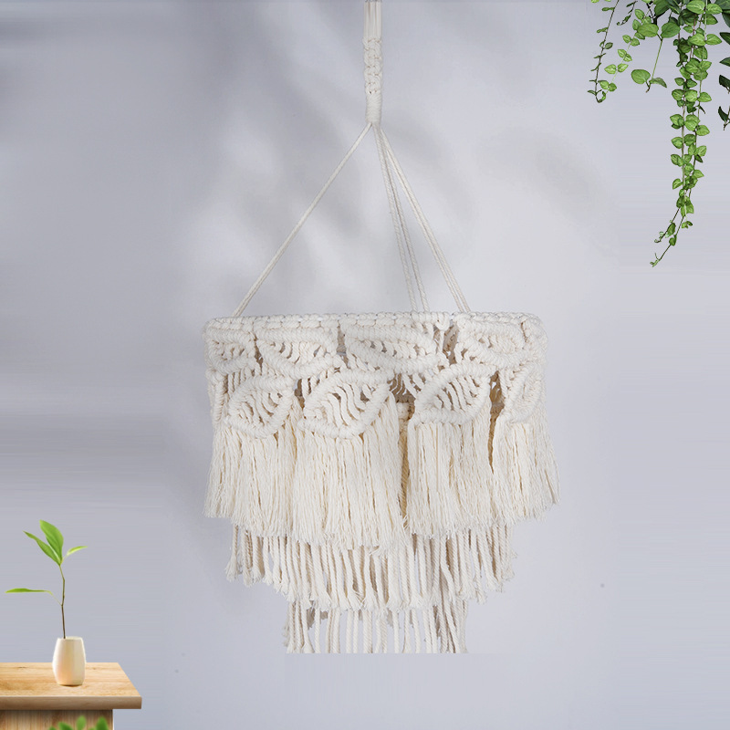 Nordic Bohemian Style Bedroom Homestay Inn Art Handmade Woven Cotton Rope Lampshade Decorative Pendant Lampshade